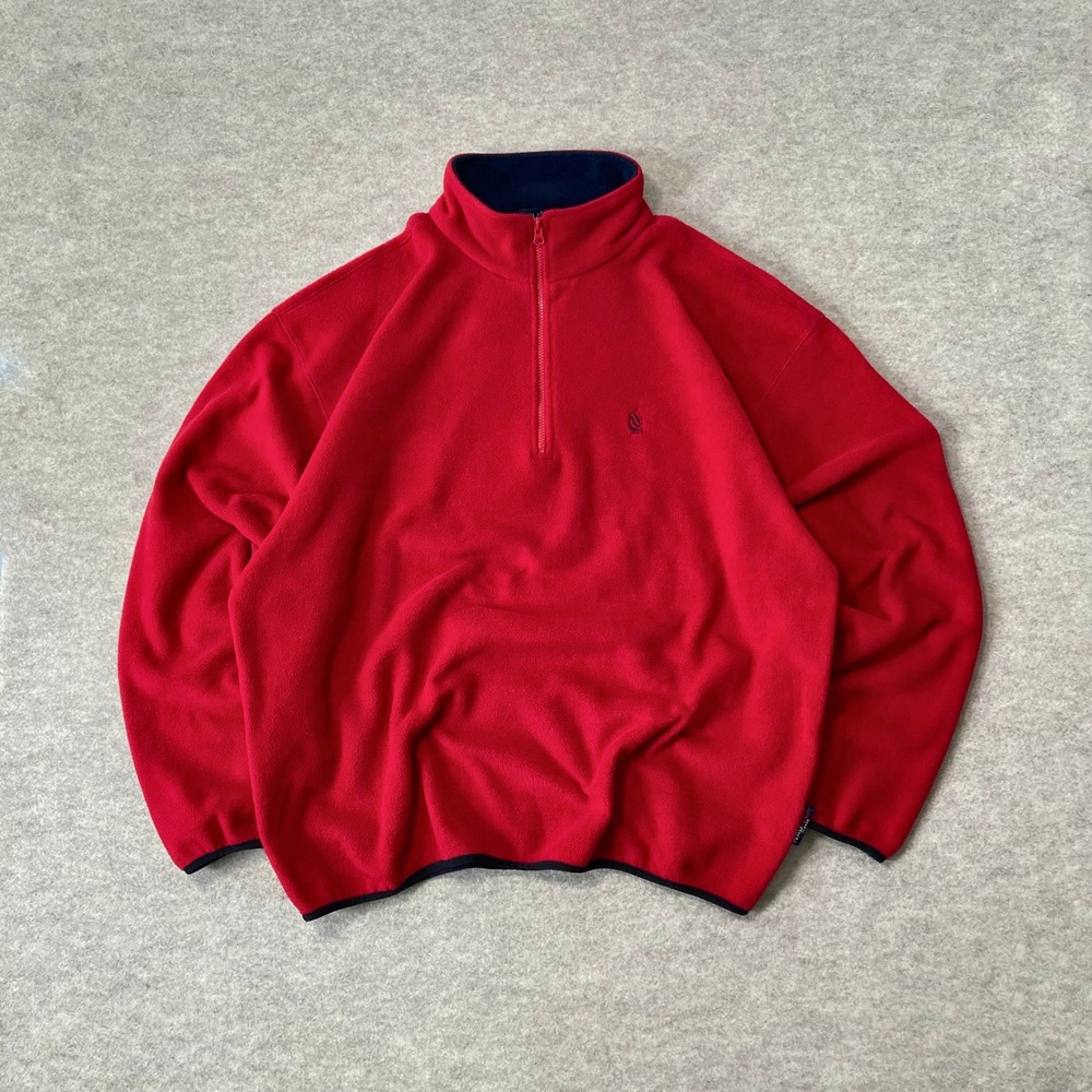 VTG 90s Red Navy Nautech Quarter Zip Fleece Pullover Nautica XXL Gorpcore Hiking